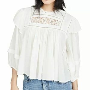 New Free People Laura eyelet top puff sleeve ivory sz M